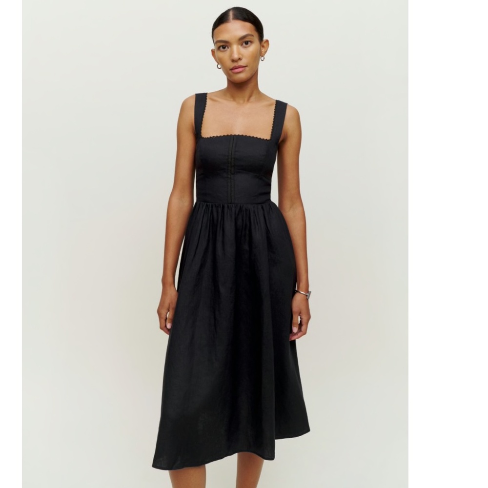 NWT Reformation Tagliatelle Linen Dress Black Size 2